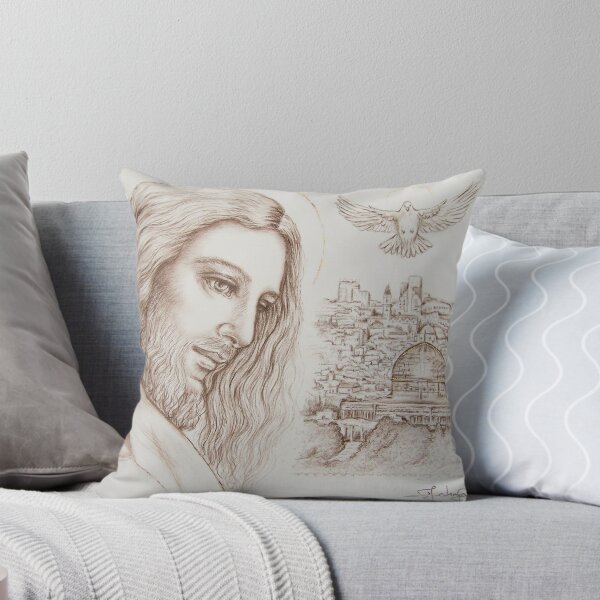 Item preview, Sepia charcoal drawing of Jesus, the Holy Spirit, & Jerusalem designed and sold by Tahnja Wolter.