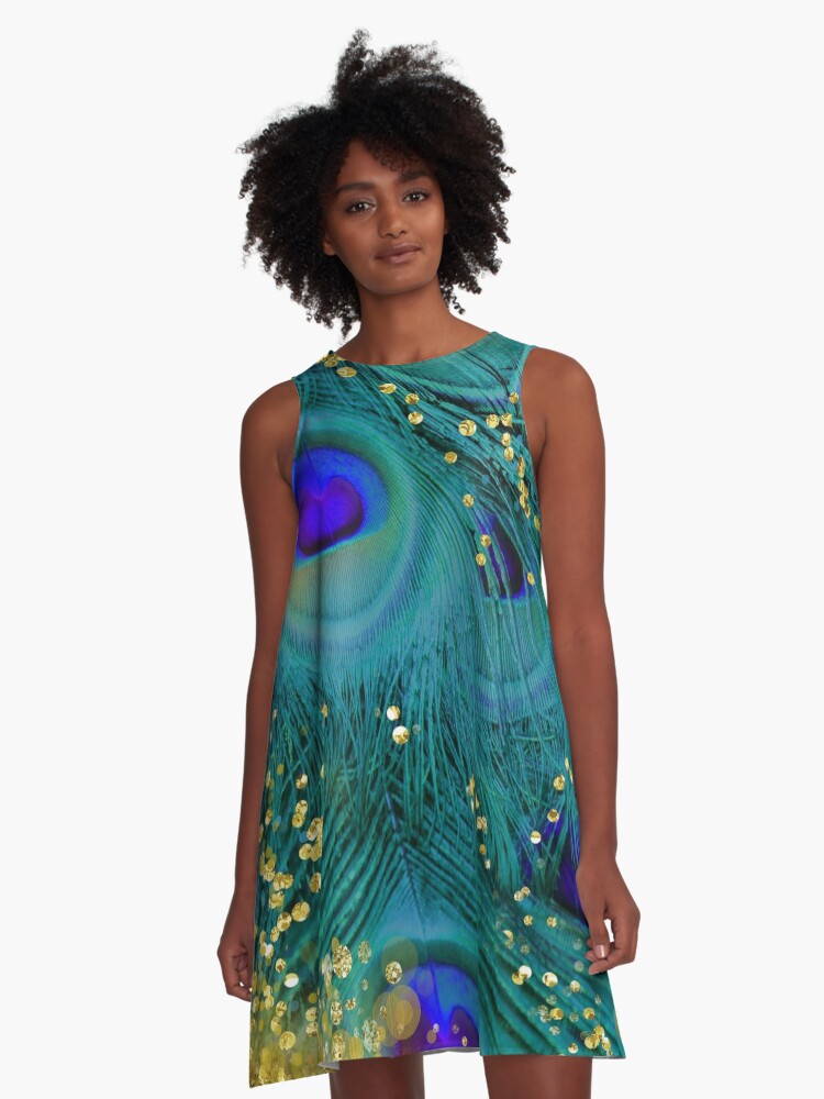 Dreamy peacock feathers, teal and purple, glimmering gold