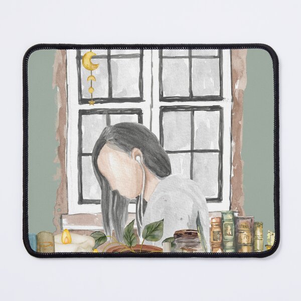 Item preview, Dark Academia Window Study Scene – Watercolor Girl with Candles, Books, and Moon Decor designed and sold by Softglow-Studio.