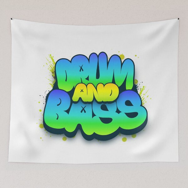 Item preview, DRUM AND BASS  - Puffy Y2k Color Font (blue,yellow) designed and sold by Discothreadz.