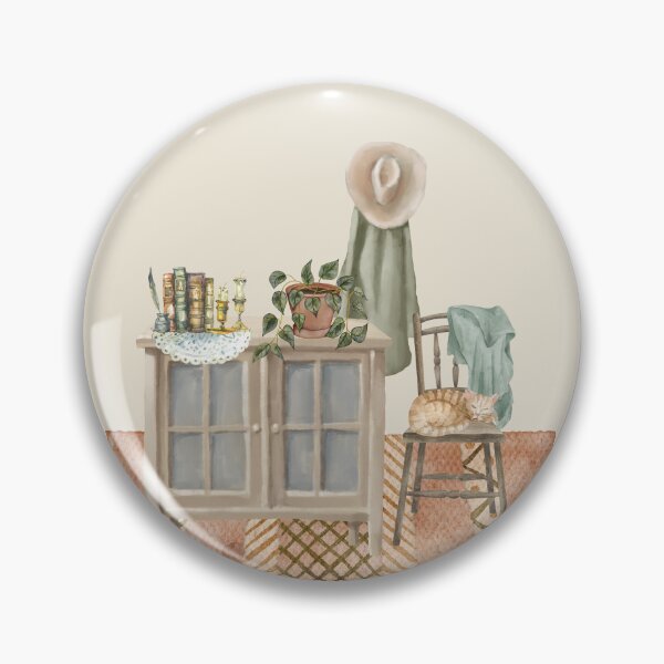 Item preview, Cozy Vintage Interior Scene – Watercolor Cat, Books, Cabinet & Cottage Decor Clipart designed and sold by Softglow-Studio.