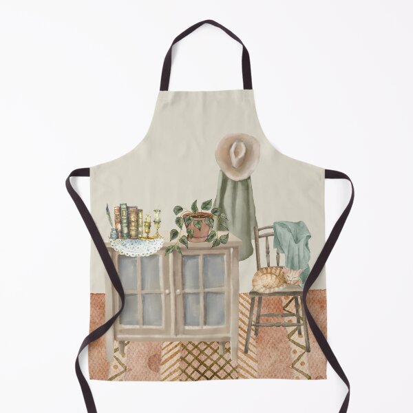 Item preview, Cozy Vintage Interior Scene – Watercolor Cat, Books, Cabinet & Cottage Decor Clipart designed and sold by Softglow-Studio.