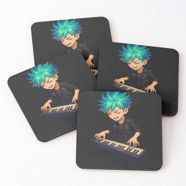 Item preview, Piano Punk – Neon-Haired Anime Boy with Floating Electric Piano designed and sold by ColorSplash123.