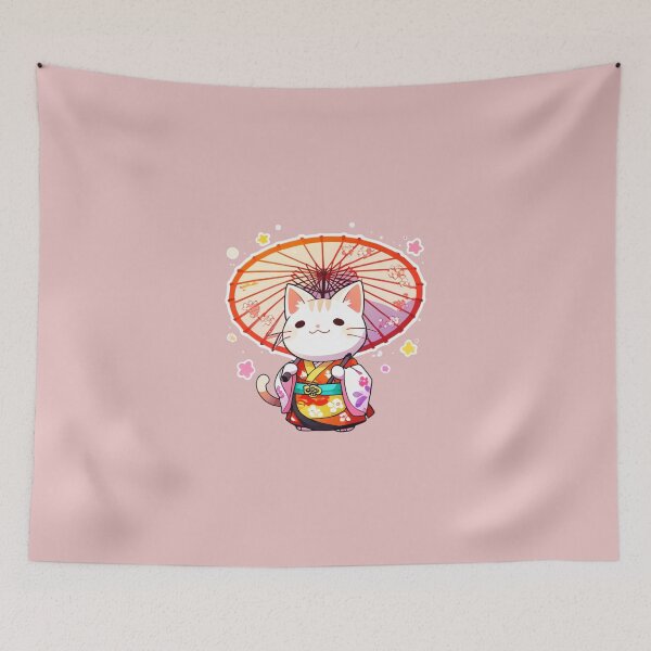 Artikelvorschau, Kimono-Katze mit Regenschirm – Eleganter Katzencharme entworfen und verkauft von Babayaa.