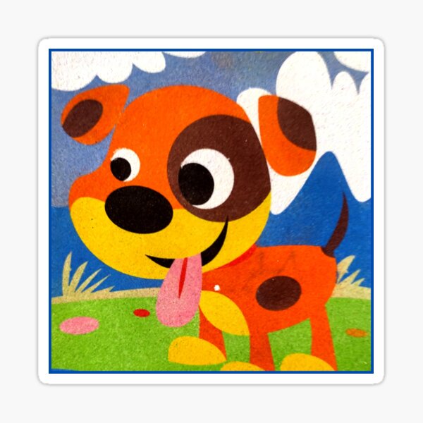 Item preview, Happy Puppy Sand Collage | Handmade Dog Illustration designed and sold by DuMaxArt.