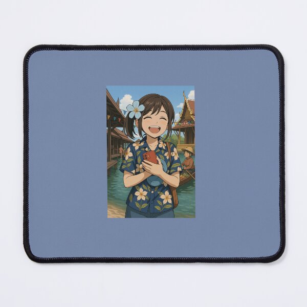 Item preview, Happy Girl in Hawaiian Shirt at Thai Floating Market – Anime Style designed and sold by konthai.familyart.