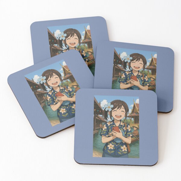 Item preview, Happy Girl in Hawaiian Shirt at Thai Floating Market – Anime Style designed and sold by konthai.familyart.