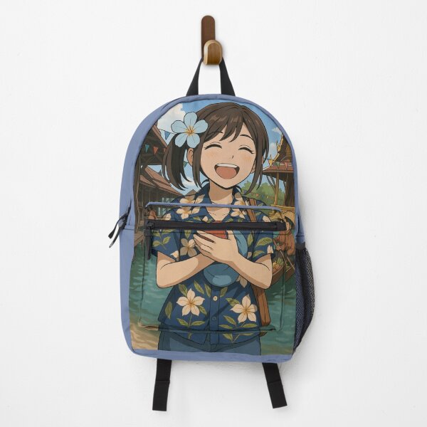 Item preview, Happy Girl in Hawaiian Shirt at Thai Floating Market – Anime Style designed and sold by konthai.familyart.