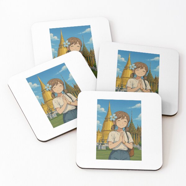 Item preview, Thai Girl Greeting at Temple – Cultural Travel Illustration designed and sold by konthai.familyart.