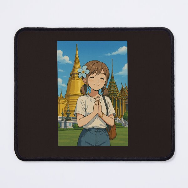 Item preview, Thai Girl Greeting at Temple – Cultural Travel Illustration designed and sold by konthai.familyart.