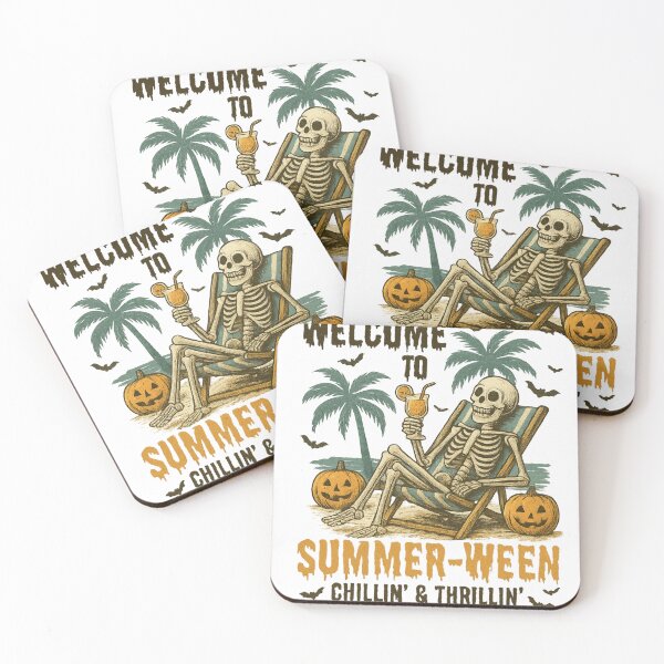 Item preview, Chilling Skeleton with Pumpkins and Palm Trees - Summerween Halloween Beach Vibe designed and sold by haitrieuic96.