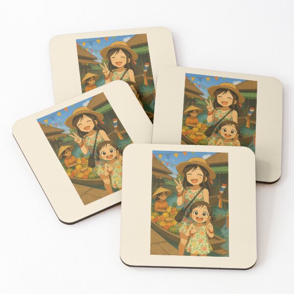 Item preview, Sisters at Thai Floating Market – Cute Travel Art designed and sold by konthai.familyart.