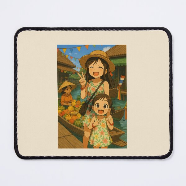 Item preview, Sisters at Thai Floating Market – Cute Travel Art designed and sold by konthai.familyart.