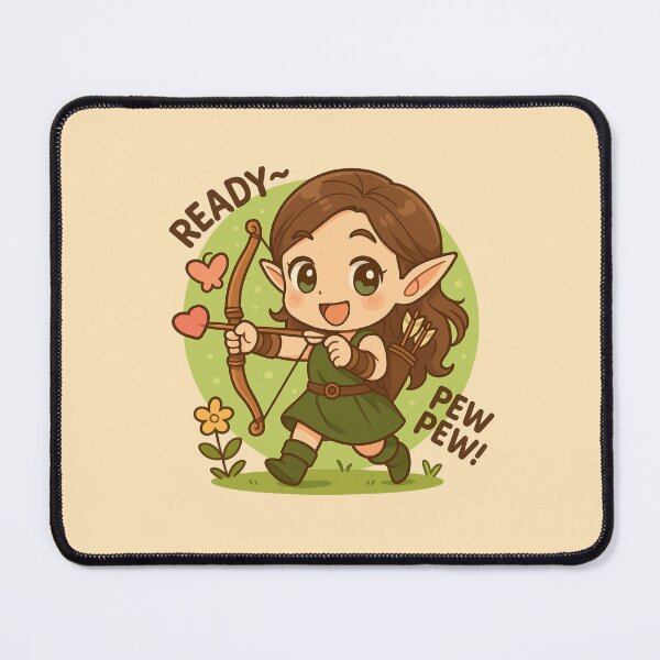 Item preview, Cute Chibi Elf Archer – Kawaii Fantasy Bow Girl "Ready Pew Pew" Design designed and sold by konthai.familyart.