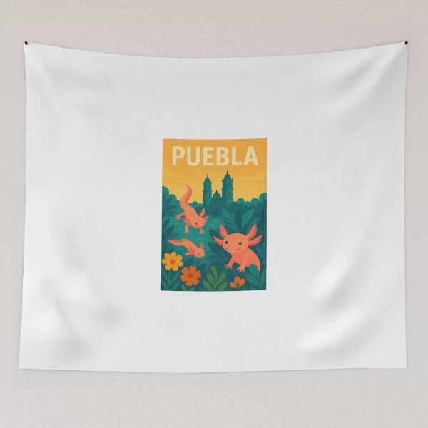 Item preview, Playful Axolotls Explore Puebla Cathedral Garden Retro designed and sold by RetroPop23.