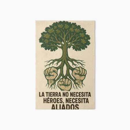 Vista previa del artículo con la obra «La tierra no necesita héroes, necesita aliados», diseñado y vendido por Jonsovski.