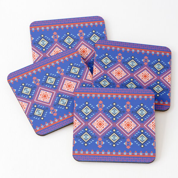 Item preview, Blue and Red Aztec-Inspired Geometric Pattern with Diamond Shapes designed and sold by DesignByNui.