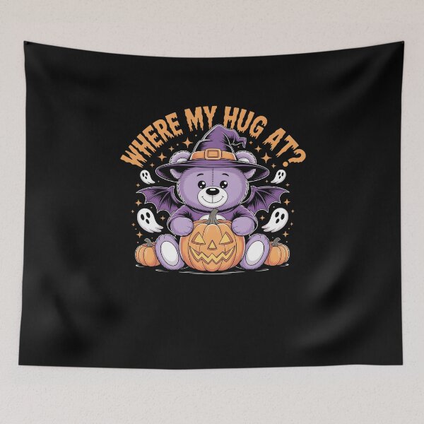 Item preview, Cute Halloween Bear with Pumpkin – Where My Hug At? Funny Spooky Design designed and sold by MissRasheedHam.