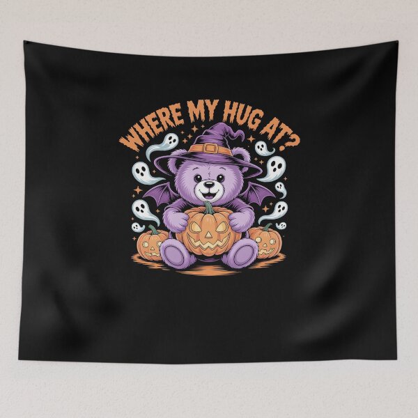 Item preview, Cute Halloween Bear with Pumpkin – Where My Hug At? Funny Spooky Design designed and sold by MissRasheedHam.
