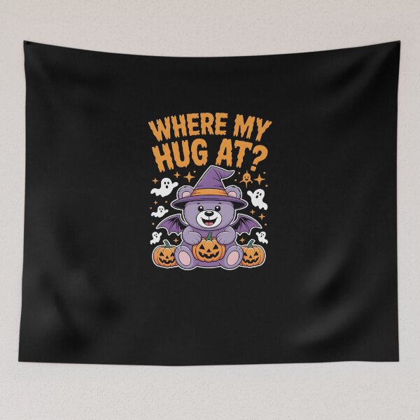 Item preview, Cute Halloween Bear with Pumpkin – Where My Hug At? Funny Spooky Design designed and sold by MissRasheedHam.
