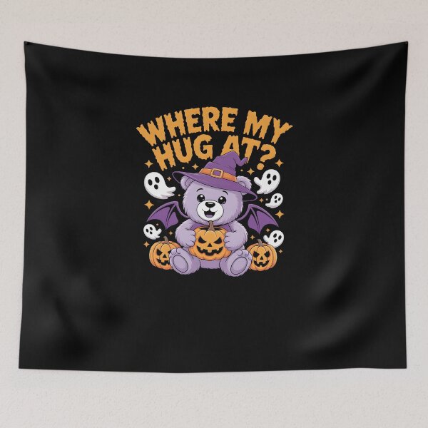 Item preview, Cute Halloween Bear with Pumpkin – Where My Hug At? Funny Spooky Design designed and sold by MissRasheedHam.