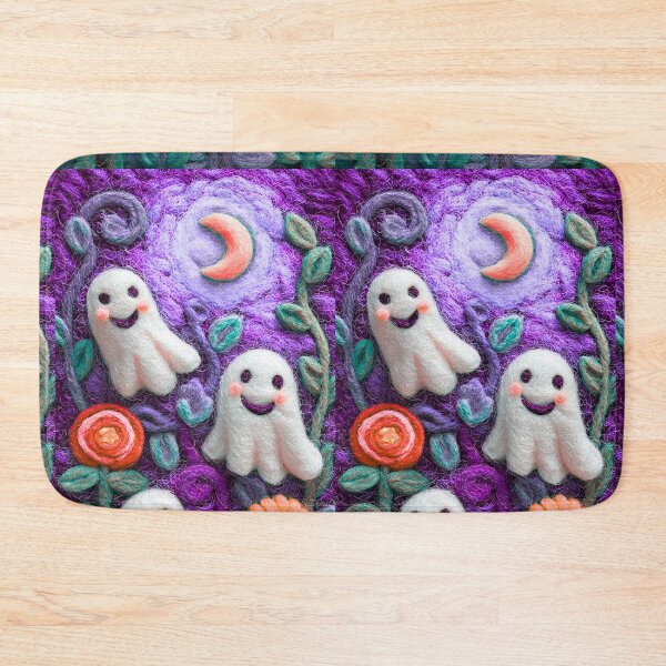 Item preview, Smiling Ghosts in Felt Garden – Cute Halloween Textile Art designed and sold by baucestudio.