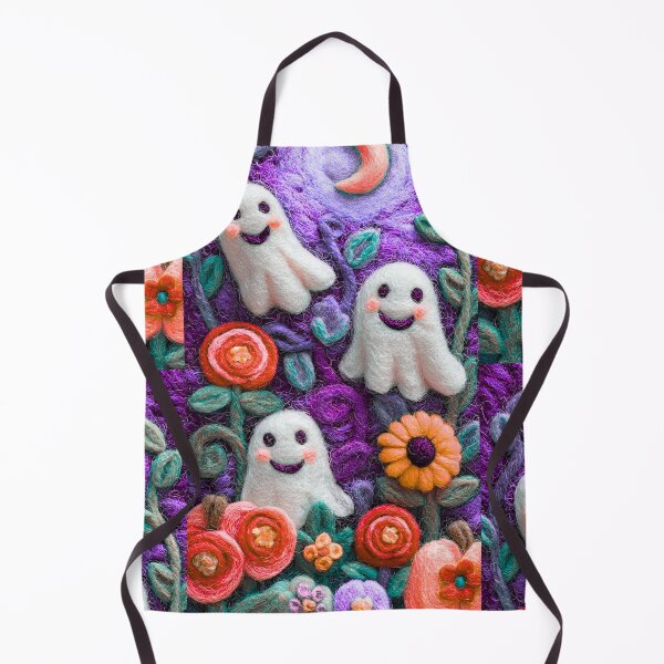 Item preview, Smiling Ghosts in Felt Garden – Cute Halloween Textile Art designed and sold by baucestudio.