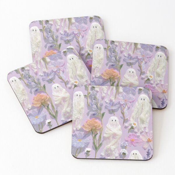 Item preview, Painterly Pastel Ghosts with Wildflowers – Dreamy Halloween Art designed and sold by baucestudio.