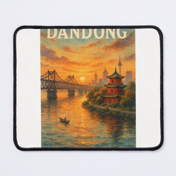 Item preview,  Sunset over Yalu River and Sino-Korean Friendship Bridge, Dandong, China designed and sold by Places On Earth.