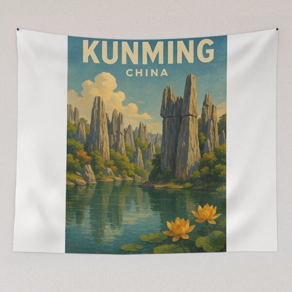 Item preview,  Stone Forest Reflections with Lotus Blossoms, Kunming, Yunnan, China designed and sold by Places On Earth.