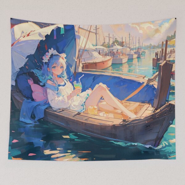 Item preview, Relaxing Girl on a Boat in a Sunny Harbor designed and sold by SEIMEI2025.