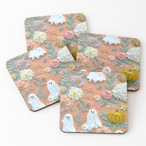 Item preview, Whipped Ghosts with Autumn Flowers – Cozy Fall Halloween Art designed and sold by baucestudio.