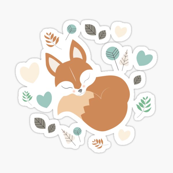 Sleepy Fox Pattern in The Cartoon Woodland Sticker
