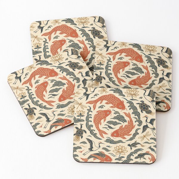 Item preview, Traditional Japanese Pattern – Koi Fish, Cranes, and Lotus in Waves designed and sold by LoomisDreams.
