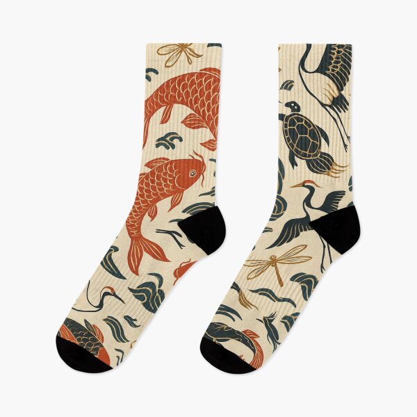 Item preview, Traditional Japanese Pattern – Koi Fish, Cranes, and Lotus in Waves designed and sold by LoomisDreams.