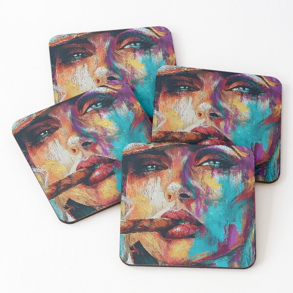 Item preview, Cigar Elegance - Woman in a Hat Painted with Swirls of Vivid Color That Blends Seamlessly designed and sold by OlfactoART Studio.