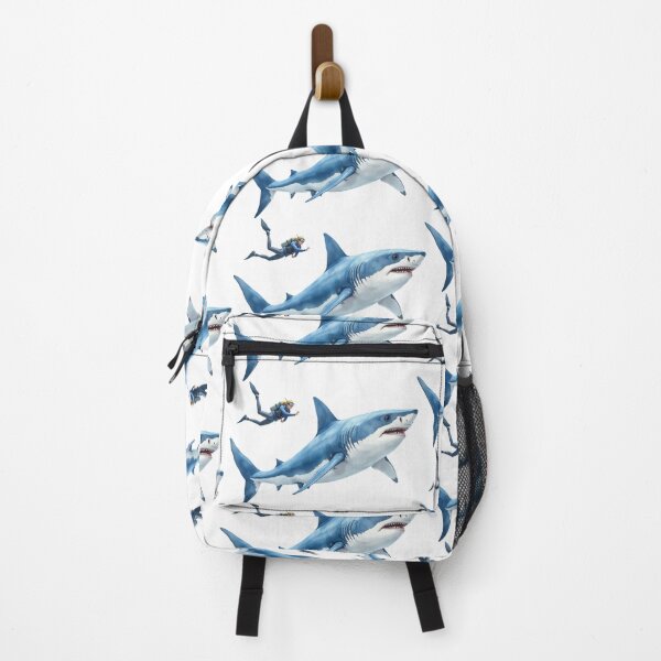 Item preview, White Shark and Diver – White background designed and sold by pixeldizajn.