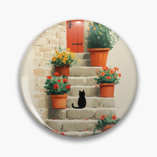 Item preview, Gato negro en las escaleras del jardín designed and sold by Magical Art Store.