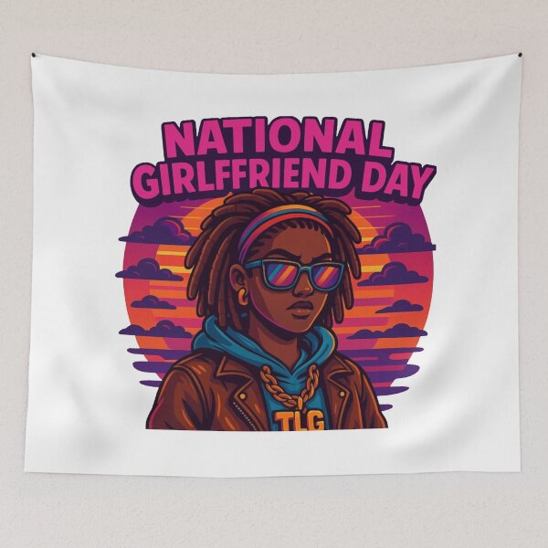 Item preview, National Girlfriend Day Retro Sunset – Cool Afro Queen Illustration designed and sold by TLG-Supply.