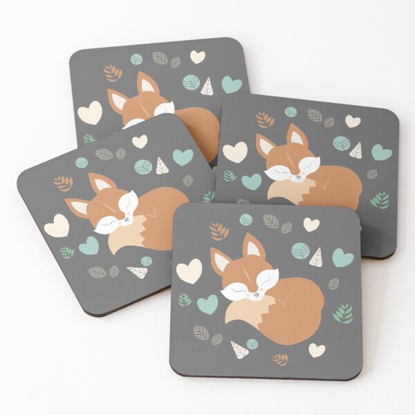 Sleepy Fox Pattern in The Cartoon Woodland Coasters (Set of 4)