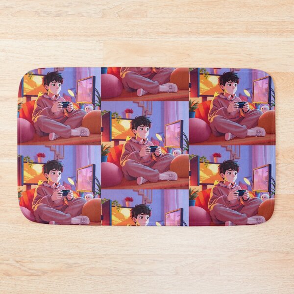 Item preview, Happy Gamer boy in his room playing video games illustration designed and sold by Vintage Designs +.