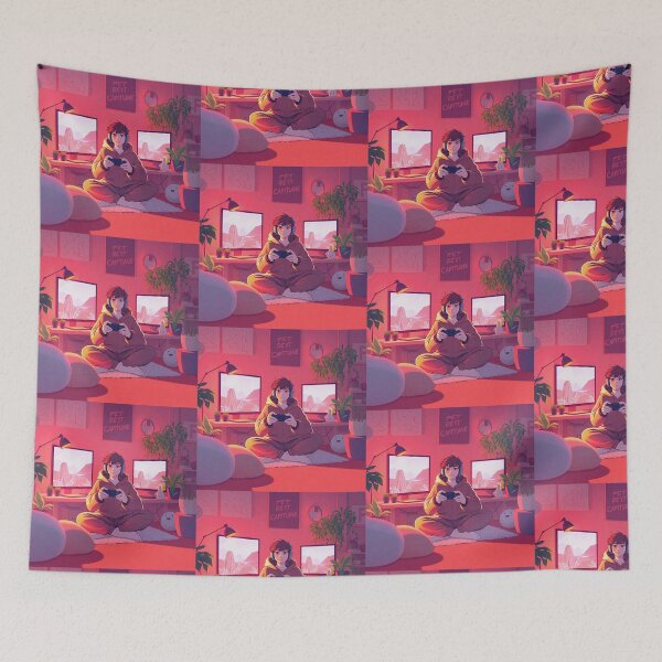 Item preview, Happy Gamer boy in his room playing video games illustration designed and sold by Vintage Designs +.