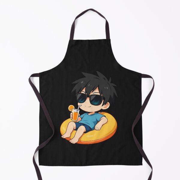 Item preview, Kai the Summer Slacker – Cute Chibi Boy on Pool Floatie Drinking Juice designed and sold by ColorSplash123.