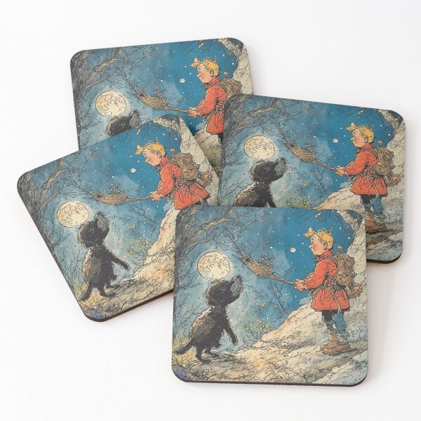Item preview, Vintage Halloween Witch Girl Under Moonlight – Whimsical Retro Illustration by NegarTv Desgins brand designed and sold by NegarTv Designs.
