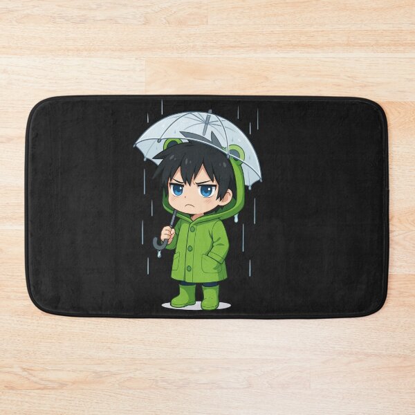 Item preview, Riku the Rainy Day Rebel – Cute Grumpy Chibi in Frog Raincoat with Umbrella designed and sold by ColorSplash123.