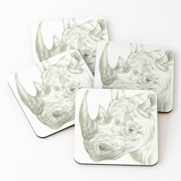 Item preview, Realistic Original Green Ink Drawing of Rhinoceros designed and sold by Sheila Singhal.