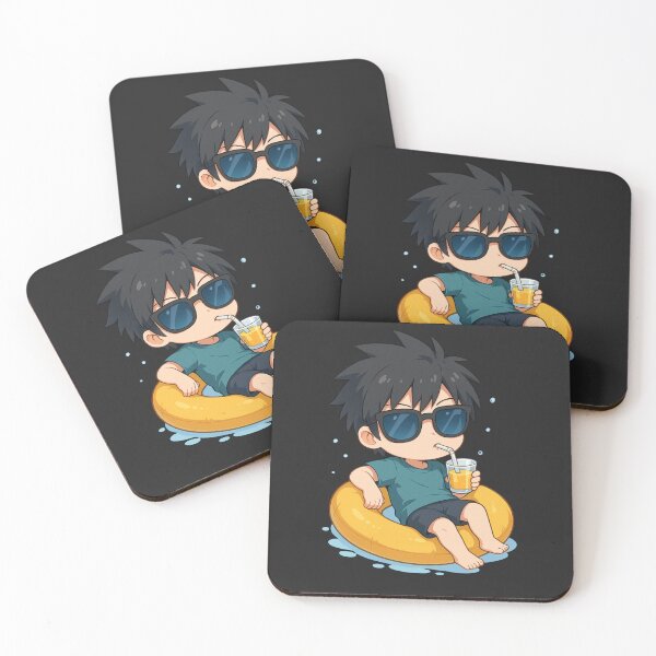 Item preview, Kai the Summer Slacker – Cool Chibi Anime Boy on Floatie with Juice designed and sold by ColorSplash123.