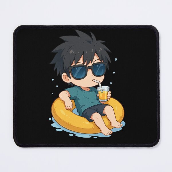 Item preview, Kai the Summer Slacker – Cool Chibi Anime Boy on Floatie with Juice designed and sold by ColorSplash123.
