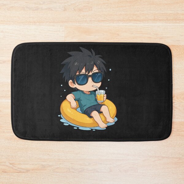 Item preview, Kai the Summer Slacker – Cool Chibi Anime Boy on Floatie with Juice designed and sold by ColorSplash123.