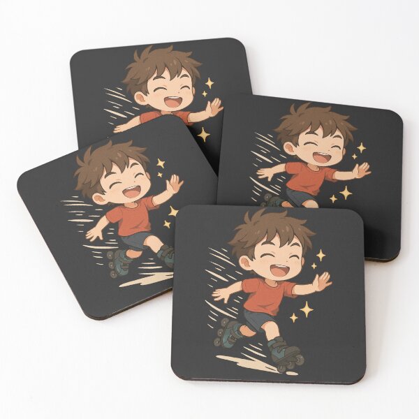 Item preview, Ren the Roller Skater – Joyful Chibi Anime Boy on Roller Skates with Sparkles designed and sold by ColorSplash123.